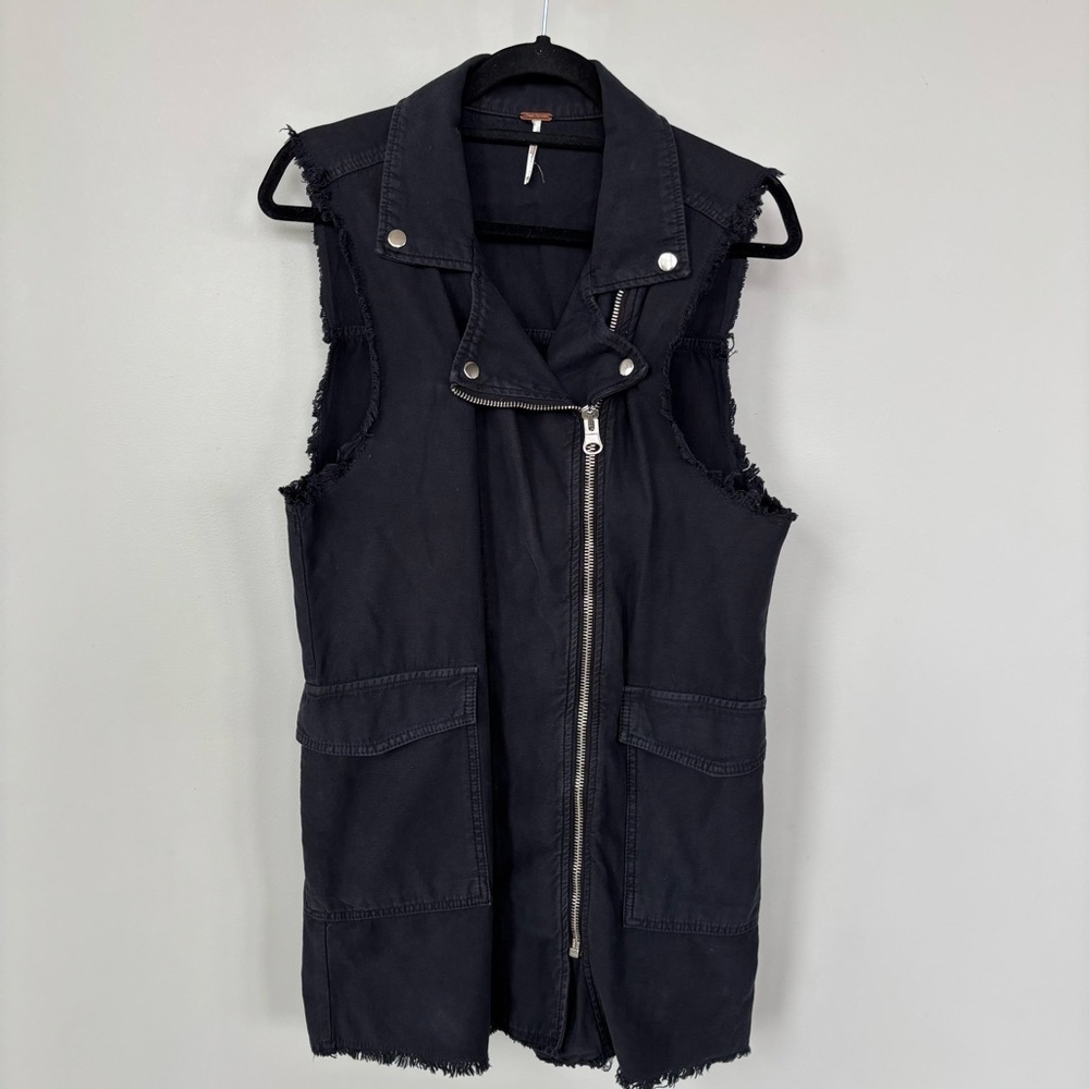 Free People Black Sleeveless Asymmetrical Zipper Vest‎ Dress Size XS